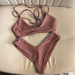 Skatie Brown V-Waist Bikini Set - Women Swim